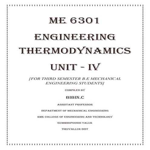 ME6301 ENGINEERING THERMODYNAMICS SHORT QUESTIONS AND ANSWERS - UNIT IV