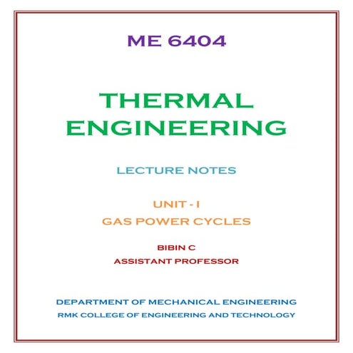 ME 6404 THERMAL ENGINEERING UNIT I