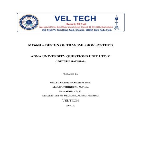 ME6601 design of transmission systems university question bank