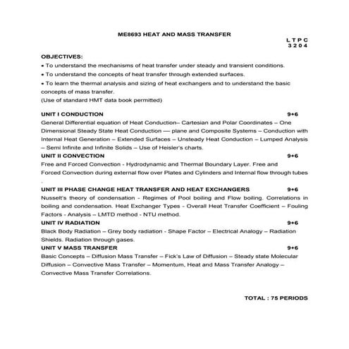 ME8693 Heat and Mass Transfer syllabus