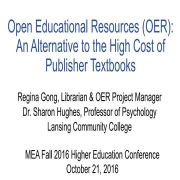 Open Educational Resources (OER): An Alternative to the High Cost of Textbooks