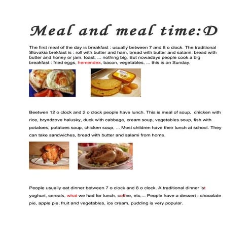 Meal and meal times in Slovakia