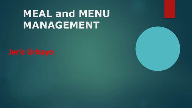 Meal and Menu Management