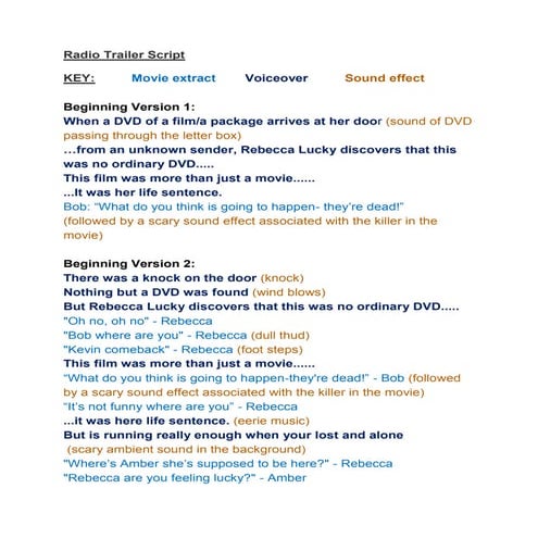 Script for Radio Trailer