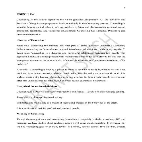 Meaning and characteristics of counselling