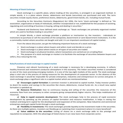 Meaning and role of stock exchange