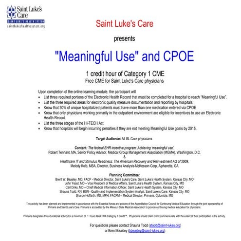 Meaningful use and cpoe cme presentation