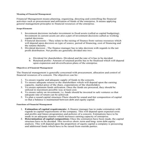 Meaning of financial management
