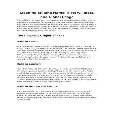 Meaning of Raha Name： History, Roots, and Global Usage | DOCX
