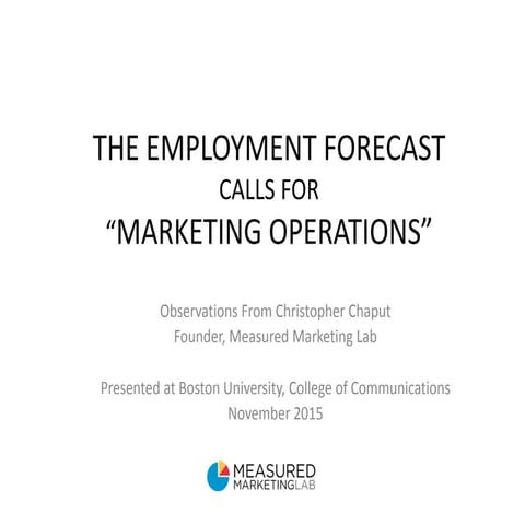 The Employment Forecast Calls for Marketing Operations