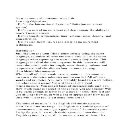 Measurement and Instrumentation LabLearning Objectives· Define.docx
