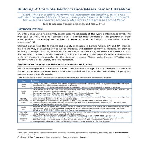 Building a Credible Performance Measurement Baseline