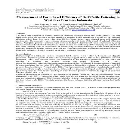 Measurement of farm level efficiency of beef cattle fattening in west java pr...