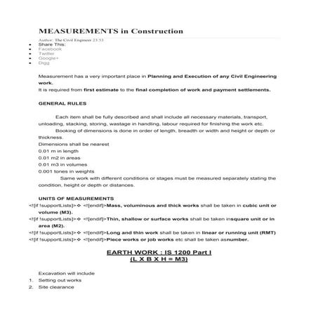 Measurements in construction
