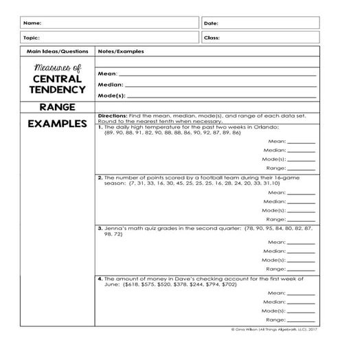 Mean Median Mode Range ws