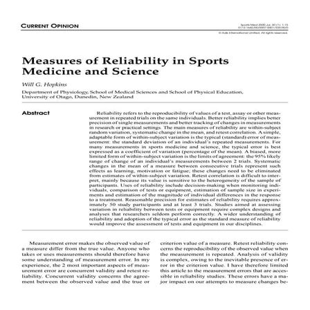 Measures of reliability in sports medicine and science