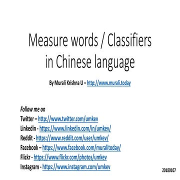 Learning Chinese : Measure words and Classifiers 