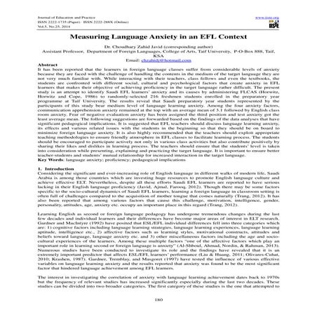 Measuring language anxiety in an efl context