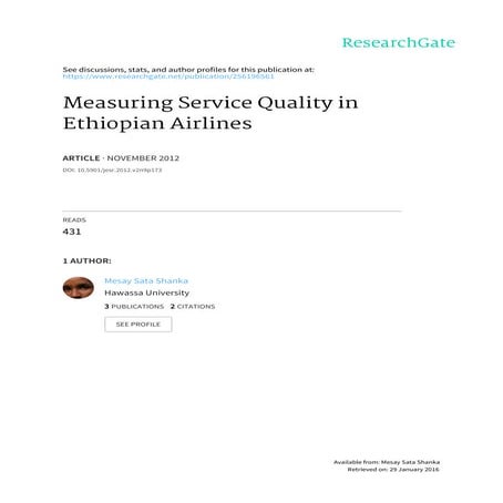 Measuring service quality in ethiopian airlines
