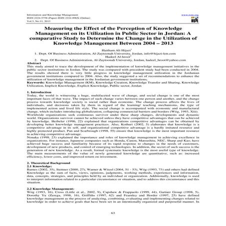 Measuring the effect of the perception of knowledge management on its utiliza...