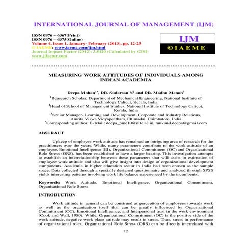 Measuring work attitudes of individuals among indian academia