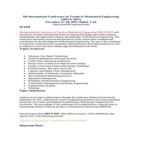 8th International Conference on Trends in Mechanical Engineering (MECE ...