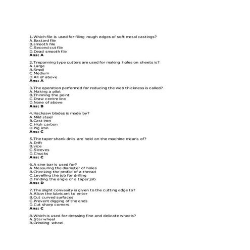 Mechanical engineering objective Questions and answer