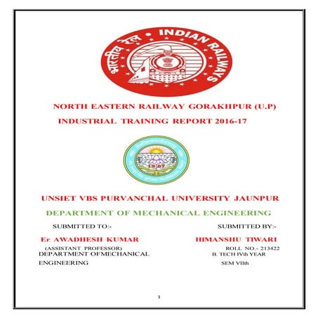 Mechanicaal workshop gorakhpur summer training report