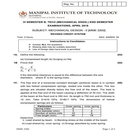 Mechanical design ii (mme 3202) rcs