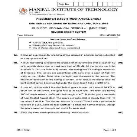 Mechanical design ii (mme 3202) rcs (makeup)