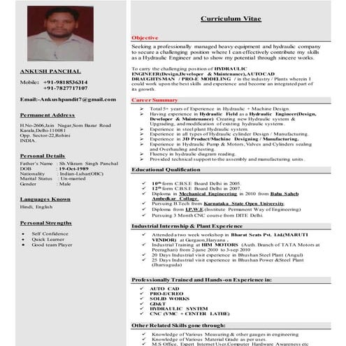 Mechanical design engineer cv