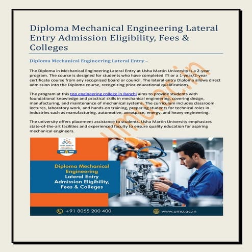 Mechanical Engineering Lateral Entry Diploma Admission Eligibility ...