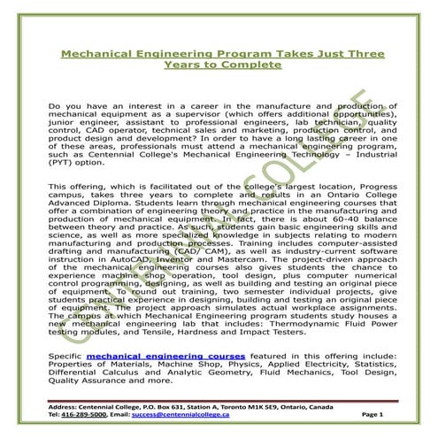 Mechanical Engineering Program Takes Just Three Years to Complete