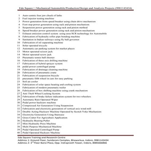 Mechanical Minor Major Project list