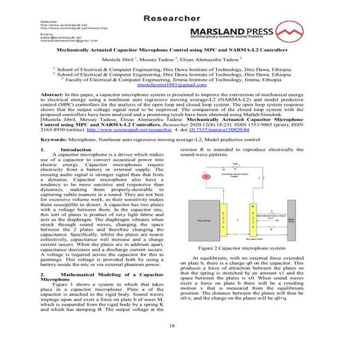 Mechanically actuated capacitor microphone control using mpc and narma l2 con...