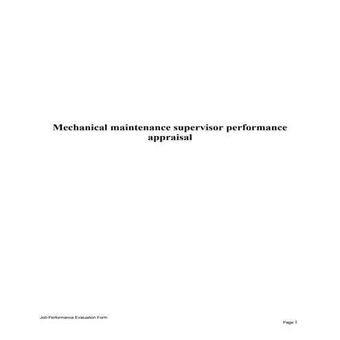Mechanical Maintenance Supervisor Performance Appraisal Doc