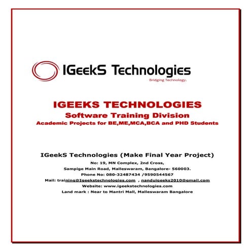 BE Mechanical Engineering Final Year Academic Projects Bangalore