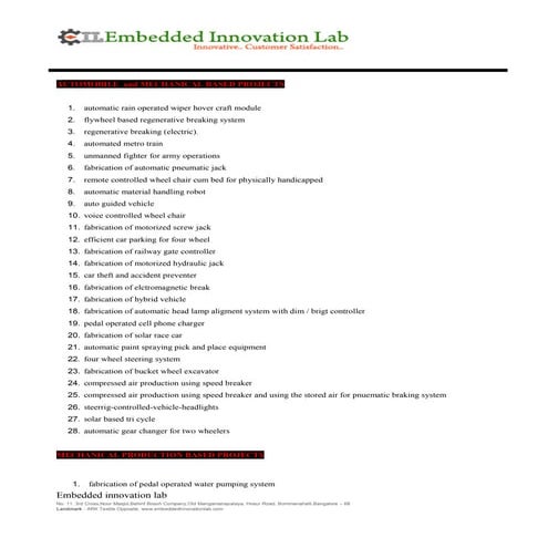 final year mechanical engineering projects at bangalore