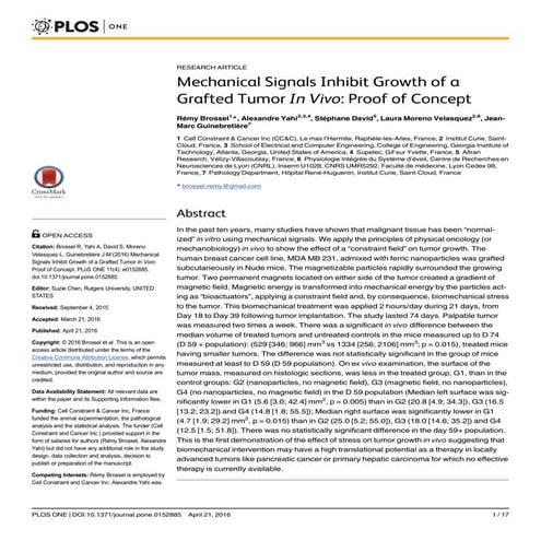 Mechanical signals inhibit growth of a grafted tumor in vivo  proof of concept