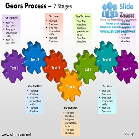 Mechanical spinning gear s process 7 stages powerpoint templates.