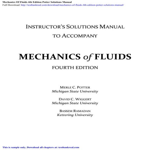 Mechanics Of Fluids 4th Edition Potter Solutions Manual