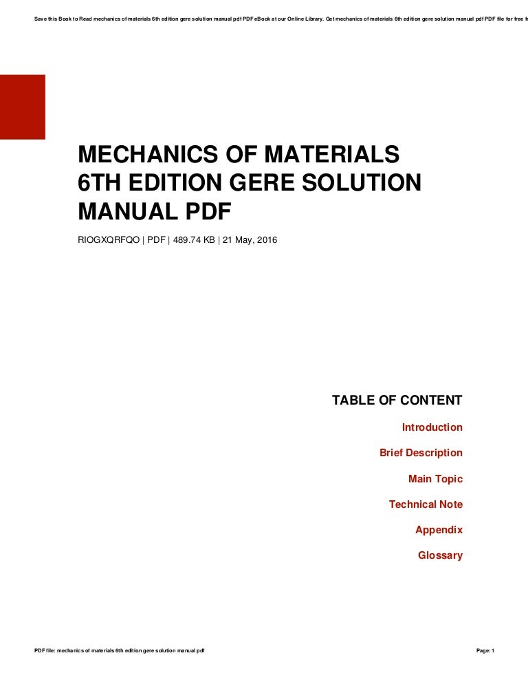 Mechanics Of Materials 6th Edition Gere Solution Manual Pdf