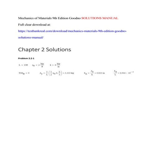 Mechanics of Materials 9th Edition Goodno Solutions Manual