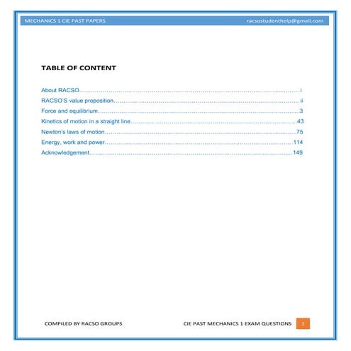 Mechanics cambridge international examination compiled with answers(2007-2013)