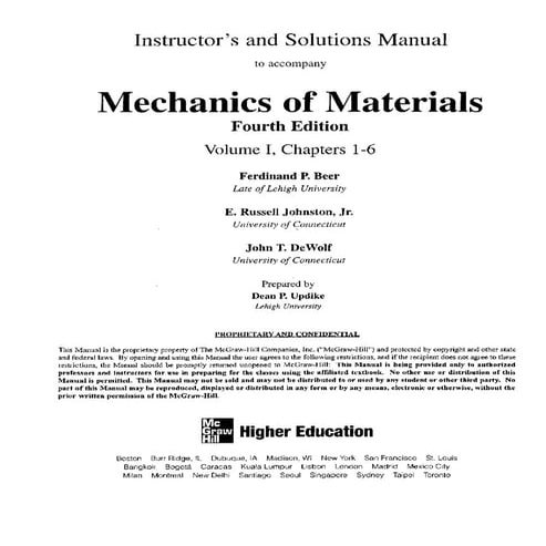 Mechanics of materials 4th edition beer johnston solution manual