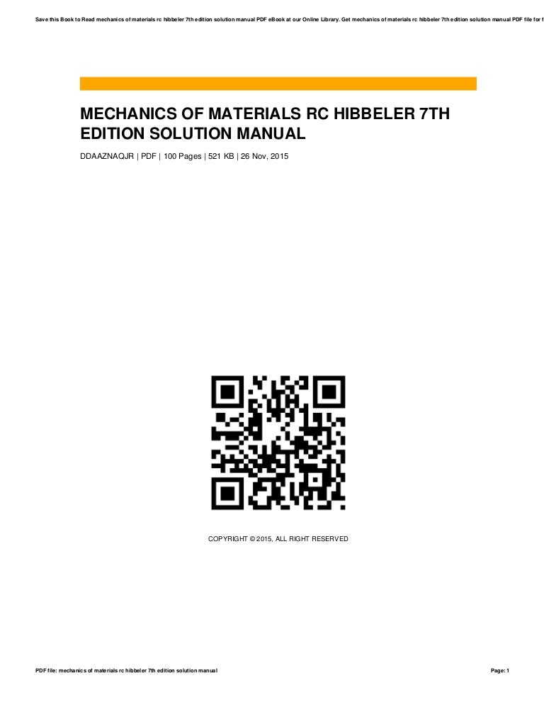 Mechanics Of Materials Rc Hibbeler 7th Edition Solution Manual