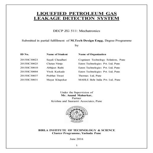 LPG Detection Mechatronic System