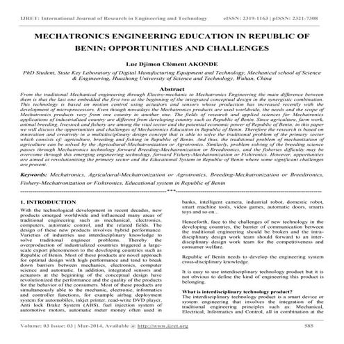 Mechatronics engineering education in republic of benin opportunities and cha...