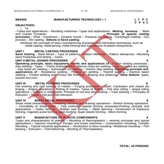 ME6302 MANUFACTURING TECHNOLOGY – I BY Mr.K.SIVAKUMAR /AP/MECH/KIT/CBE