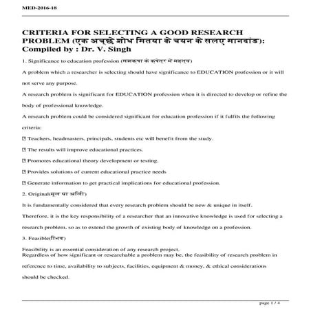 A Good Research Problem